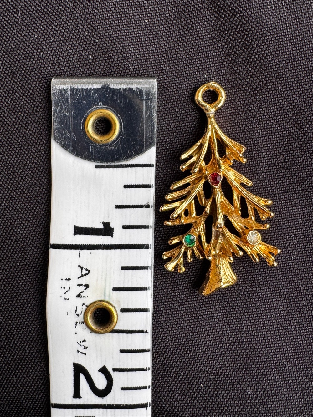 Gold Tone Christmas Tree Pendant with Red, Green, and Clear Stones - Picture 3 of 3